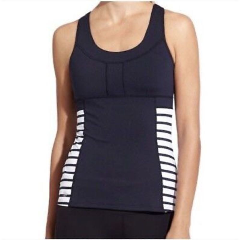 Athleta Navy and‎ White Hyper Stripe PR Tank